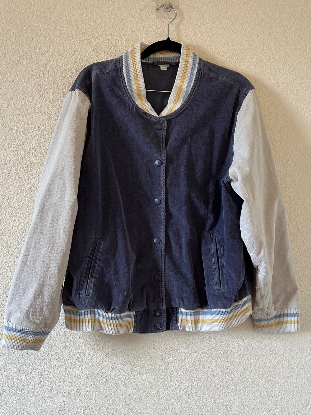 Aerie corduroy Snap Closure Varsity lettermen’s jacket Women’s XL Blue Cream